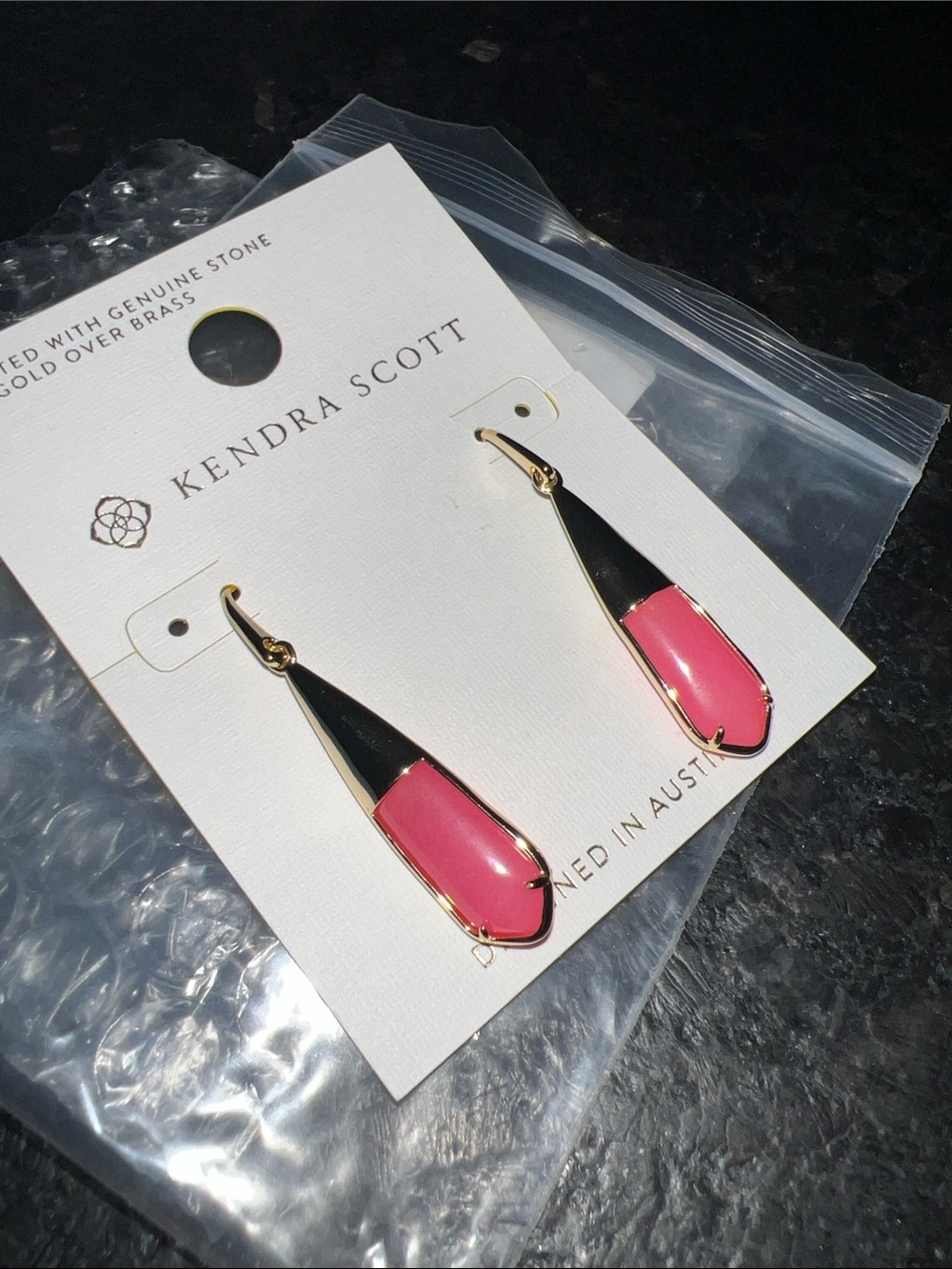 Kendra Scott Pink and Gold Teardrop Dangle Earrings Lena - Picture 3 of 4